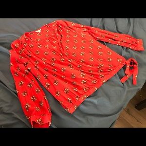 Large Lucky Brand Long-Sleeve Sheer Blouse Deep V